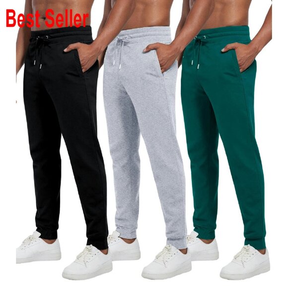 Men's Fleece Joggers 3-Pack Casual Sweatpants Athletic Pants Drawstring